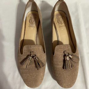 Vince Camuto flats Taupe Tassel "Vero Cuioi" Suede "Faux Crocodile Texture